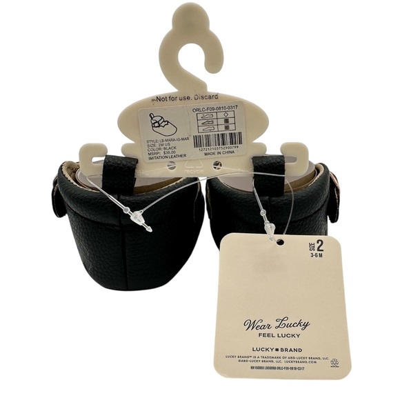 Lucky Brand Baby Girl Crib Shoes | Black Faux Leather Mary Janes | Size 2 (3-6M) - Picture 7 of 13